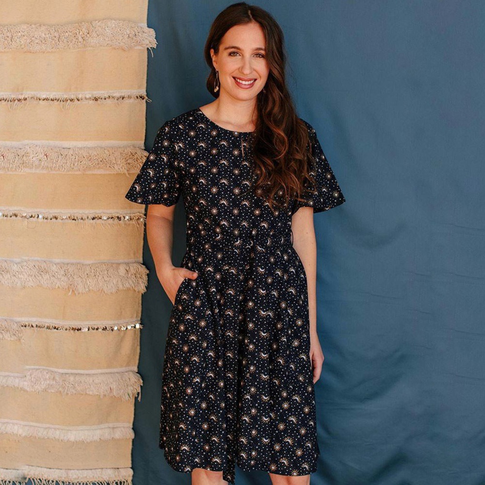 NWT Mata Traders Varanasi Flutter Dress Black Stardust Size S